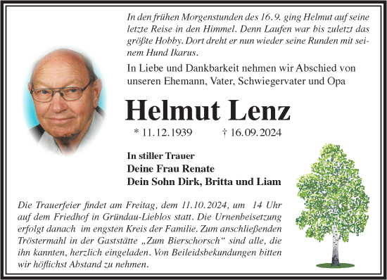 Traueranzeige von Helmut Lenz von Gelnhäuser Neue Zeitung