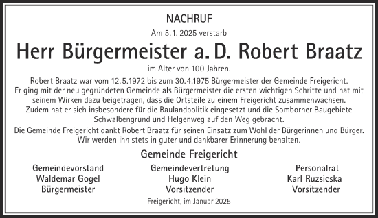 Traueranzeige von Robert Braatz von Gelnhäuser Neue Zeitung