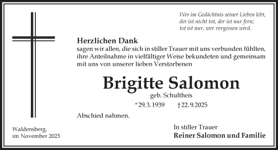 Traueranzeige von Brigitte Salomon von Gelnhäuser Neue Zeitung