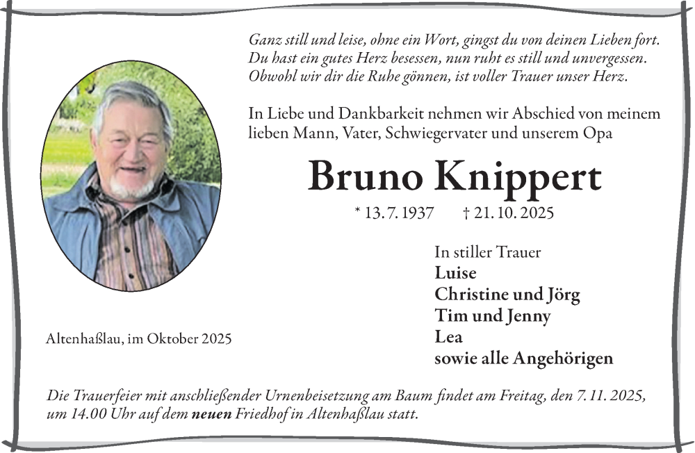  Traueranzeige für Bruno Knippert vom 01.11.2025 aus Mittelhessen-Bote