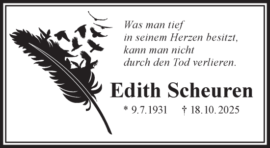 Traueranzeige von Edith Scheuren von Gelnhäuser Neue Zeitung