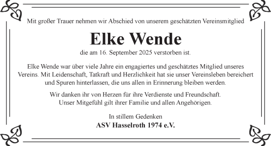 Traueranzeige von Elke Wende von Gelnhäuser Neue Zeitung