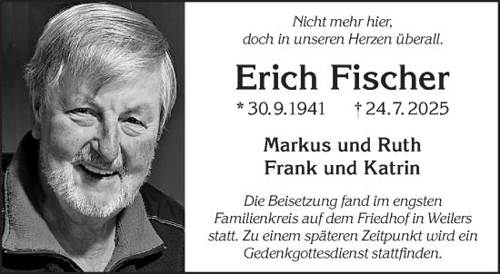 Traueranzeige von Erich Fischer von Gelnhäuser Neue Zeitung