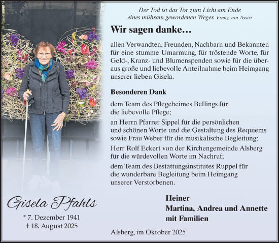 Traueranzeige von Gisela Pfahls von Gelnhäuser Neue Zeitung
