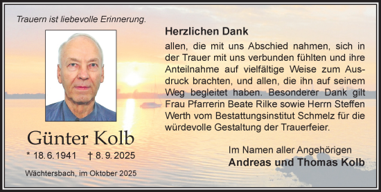 Traueranzeige von Günter Kolb von Mittelhessen-Bote
