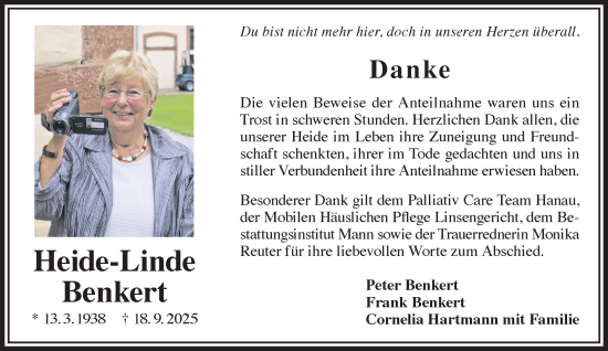 Traueranzeige von Heide-Linde Benkert von Gelnhäuser Neue Zeitung