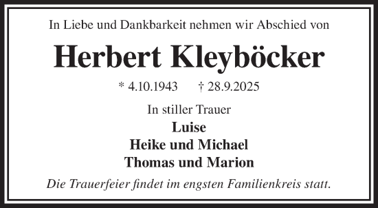 Traueranzeige von Herbert Kleyböcker von Gelnhäuser Neue Zeitung