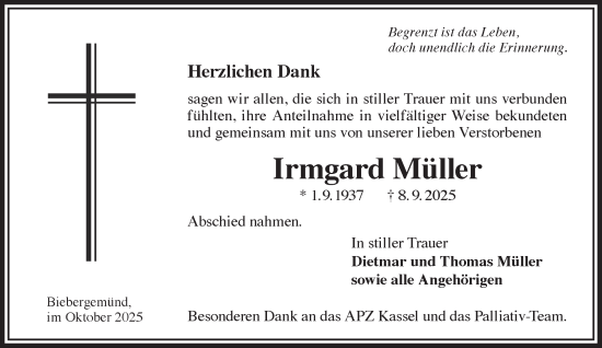Traueranzeige von Irmgard Müller von Gelnhäuser Neue Zeitung