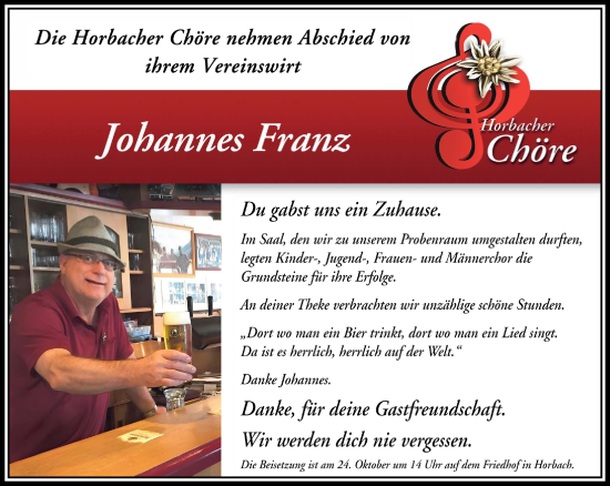 Traueranzeige von Johannes Franz von Mittelhessen-Bote