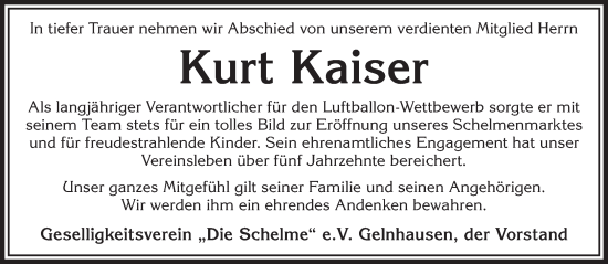 Traueranzeige von Kurt Kaiser von Gelnhäuser Neue Zeitung