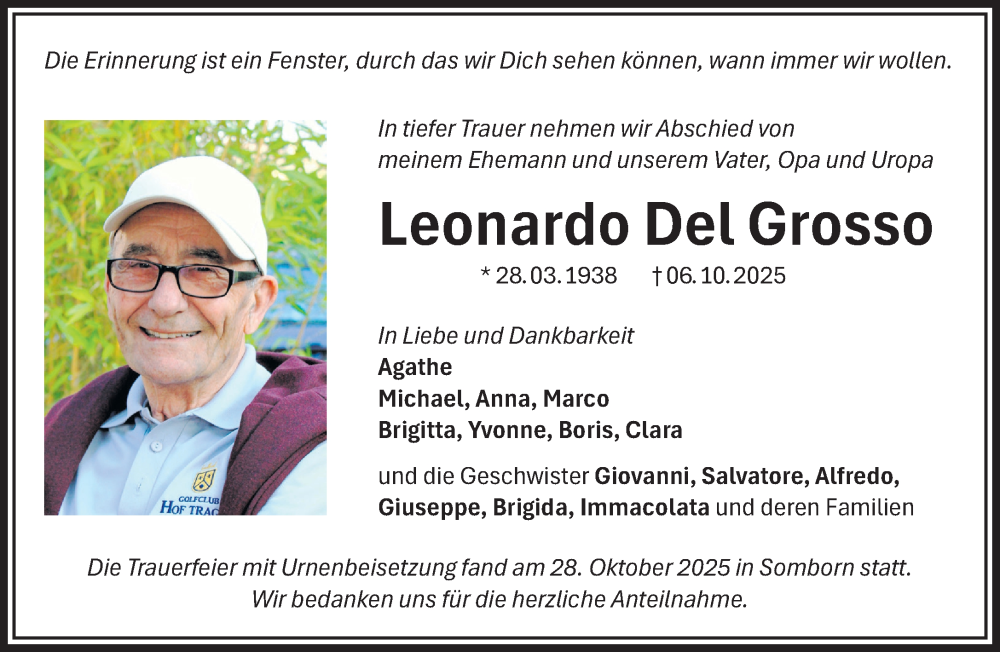  Traueranzeige für Leonardo Del Grosso vom 01.11.2025 aus Gelnhäuser Neue Zeitung