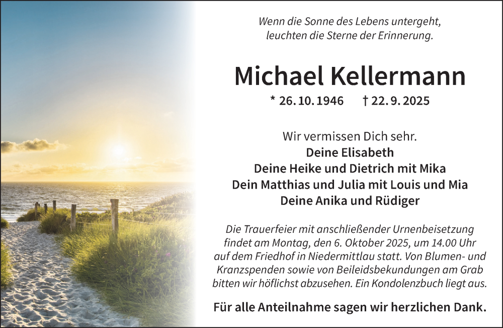  Traueranzeige für Michael Kellermann vom 04.10.2025 aus Gelnhäuser Neue Zeitung