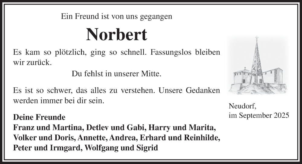  Traueranzeige für Norbert  vom 04.10.2025 aus Mittelhessen-Bote