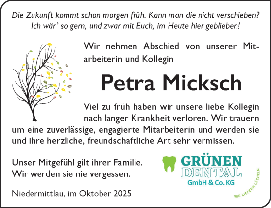 Traueranzeige von Petra Micksch von Gelnhäuser Neue Zeitung
