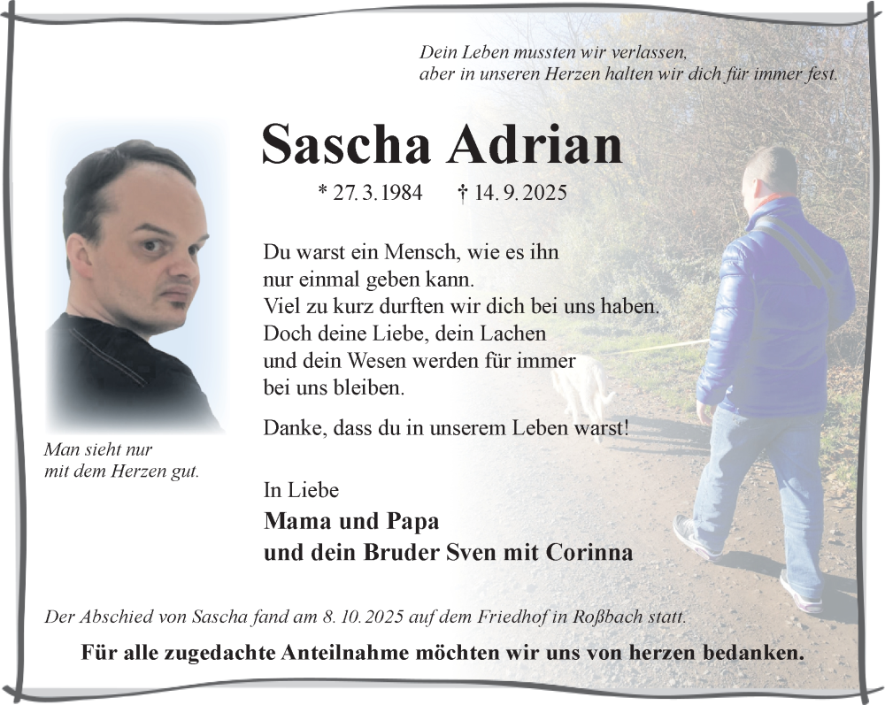  Traueranzeige für Sascha Adrian vom 01.11.2025 aus Gelnhäuser Neue Zeitung