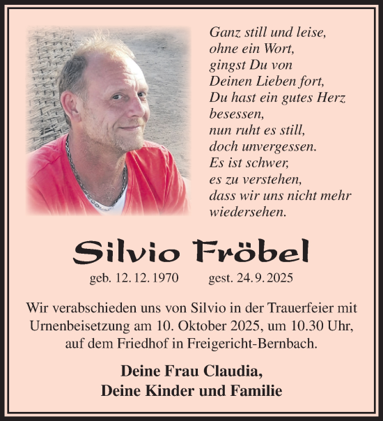 Traueranzeige von Silvio Fröbel von Gelnhäuser Neue Zeitung