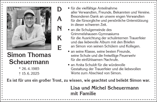 Traueranzeige von Simon Thomas Scheuermann von Gelnhäuser Neue Zeitung