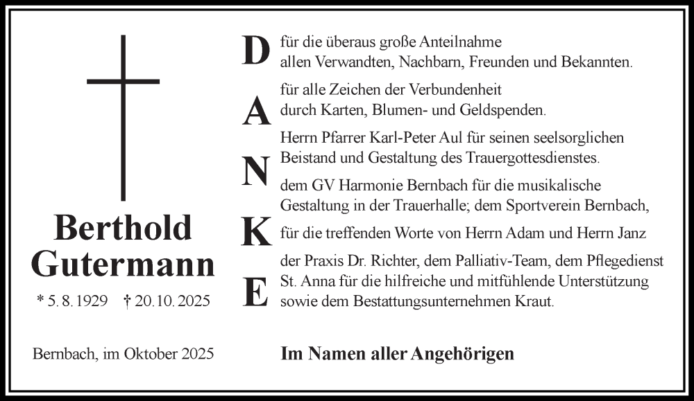  Traueranzeige für Berthold Gutermann vom 15.11.2025 aus Mittelhessen-Bote