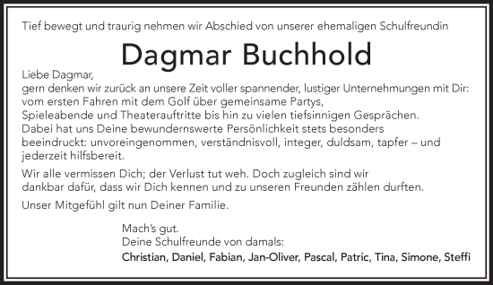 Traueranzeige von Dagmar Buchhold von Gelnhäuser Neue Zeitung