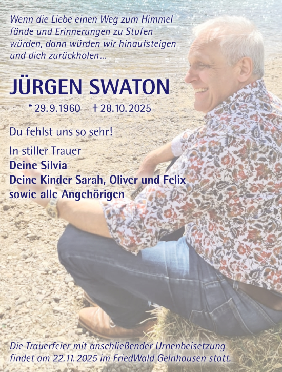 Traueranzeige von Jürgen Swaton von Gelnhäuser Neue Zeitung