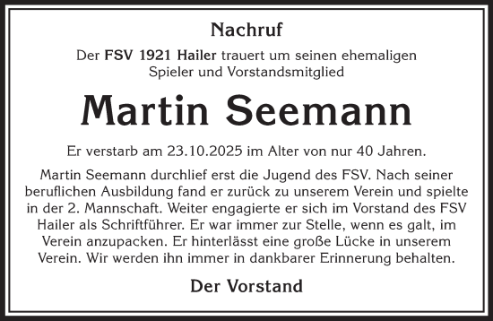 Traueranzeige von Martin Seemann von Gelnhäuser Neue Zeitung
