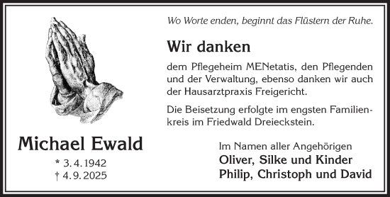 Traueranzeige von Michael Ewald von Mittelhessen-Bote