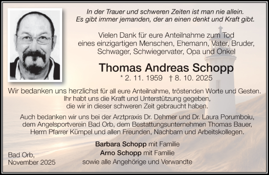 Traueranzeige von Thomas Andreas Schopp von Gelnhäuser Neue Zeitung