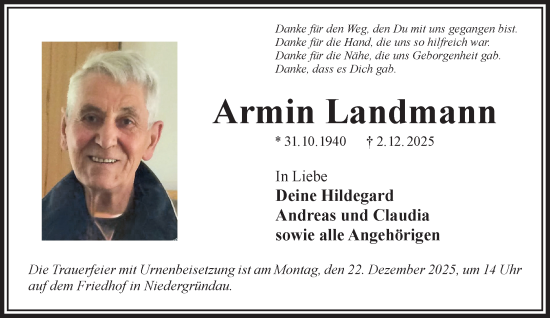 Traueranzeige von Armin Landmann von Gelnhäuser Neue Zeitung