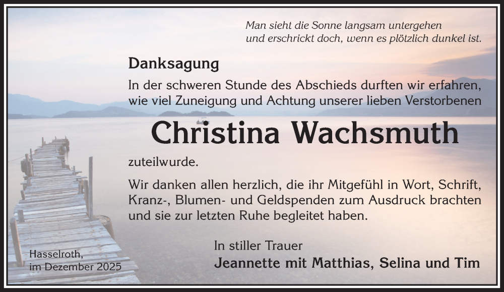  Traueranzeige für Christina Wachsmuth vom 06.12.2025 aus Gelnhäuser Neue Zeitung