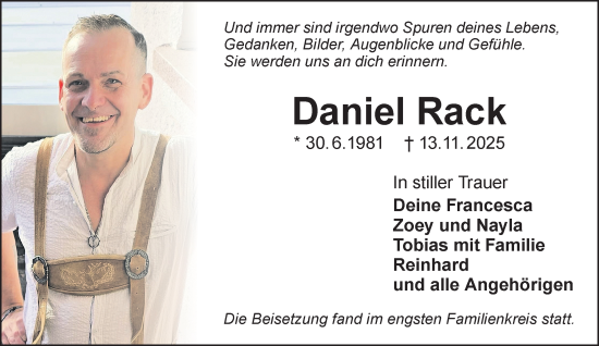 Traueranzeige von Daniel Rack von Gelnhäuser Neue Zeitung