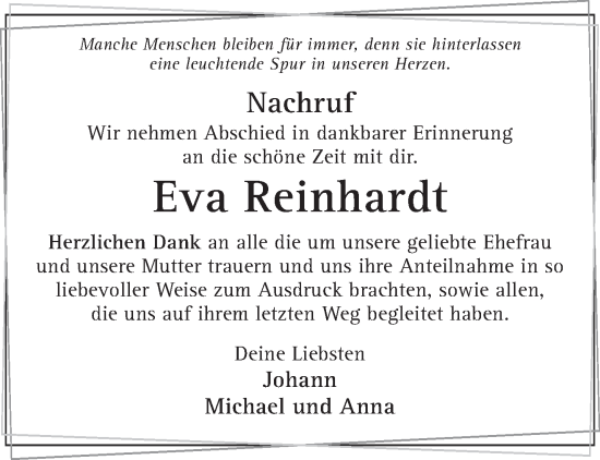 Traueranzeige von Eva Reinhardt von Mittelhessen-Bote