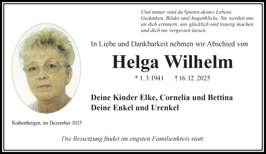 Traueranzeige von Helga Wilhelm von Gelnhäuser Neue Zeitung