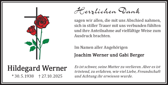 Traueranzeige von Hildegard Werner von Gelnhäuser Neue Zeitung