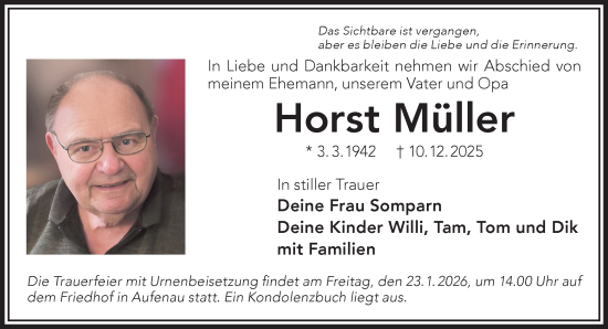 Traueranzeige von Horst Müller von Gelnhäuser Neue Zeitung