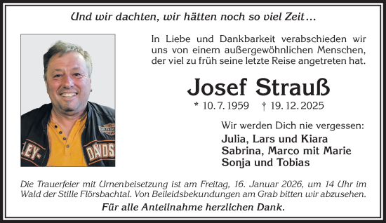 Traueranzeige von Josef Strauß von Gelnhäuser Neue Zeitung
