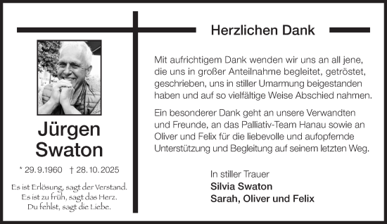 Traueranzeige von Jürgen Swaton von Gelnhäuser Neue Zeitung