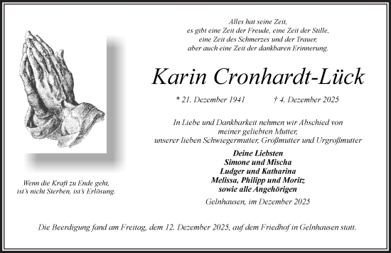 Traueranzeige von Karin Cronhardt-Lück von Mittelhessen-Bote