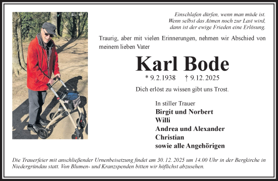 Traueranzeige von Karl Bode von Gelnhäuser Neue Zeitung
