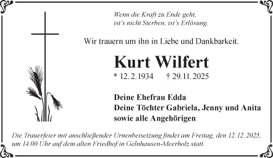 Traueranzeige von Kurt Wilfert von Gelnhäuser Neue Zeitung