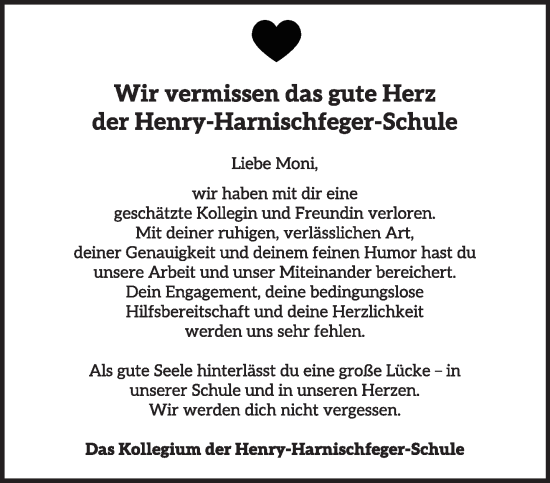 Traueranzeige von Moni  von Gelnhäuser Neue Zeitung