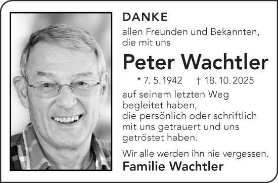 Traueranzeige von Peter Wachtler von Gelnhäuser Neue Zeitung