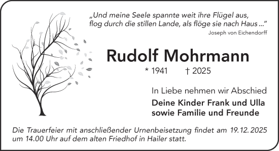 Traueranzeige von Rudolf Mohrmann von Gelnhäuser Neue Zeitung