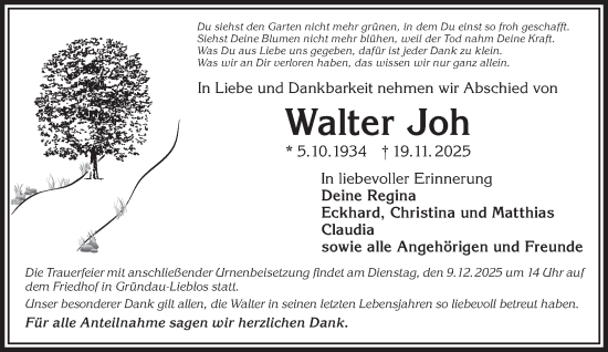 Traueranzeige von Walter Joh von Gelnhäuser Neue Zeitung