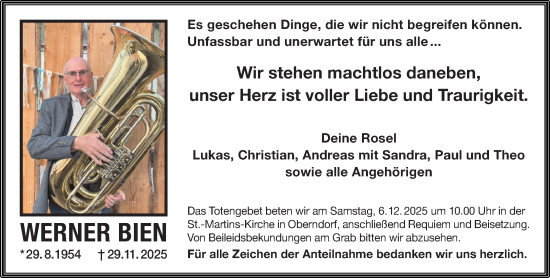 Traueranzeige von Werner Bien von Gelnhäuser Neue Zeitung