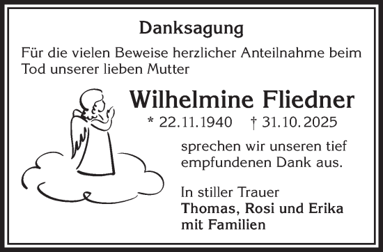 Traueranzeige von Wilhelmine Fliedner von Mittelhessen-Bote