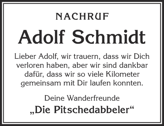 Traueranzeige von Adolf Schmidt von Gelnhäuser Neue Zeitung