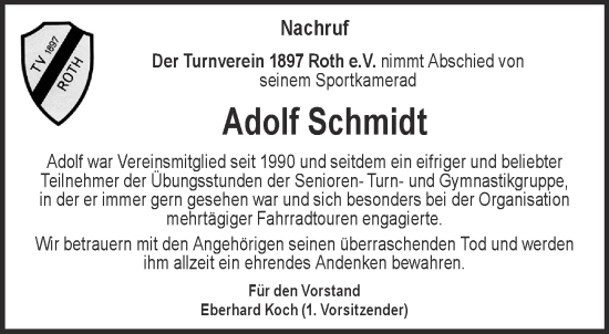 Traueranzeige von Adolf Schmidt von Gelnhäuser Neue Zeitung