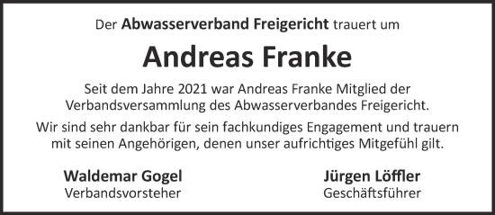 Traueranzeige von Andreas Franke von Mittelhessen-Bote