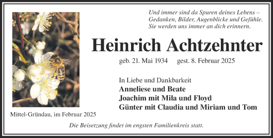 Traueranzeige von Heinrich Achtzehnter von Gelnhäuser Neue Zeitung