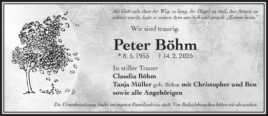 Traueranzeige von Peter Böhm von Gelnhäuser Neue Zeitung